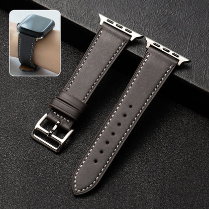 Cowhide Leather Strap Watch Band For Apple Watch Series 8&7 41mm / SE 2&6&SE&5&4 40mm / 3&2&1 38mm(Dark Brown) - Watch Bands by buy2fix | Online Shopping UK | buy2fix