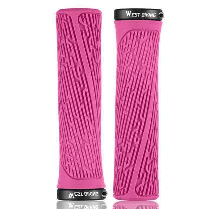 1 Pair WEST BIKING YP0804061 Bicycle Anti-Slip Shock Absorber Grip Mountain Bike Rubber Handlebar Cover(Rose Pink) - Outdoor & Sports by WEST BIKING | Online Shopping UK | buy2fix