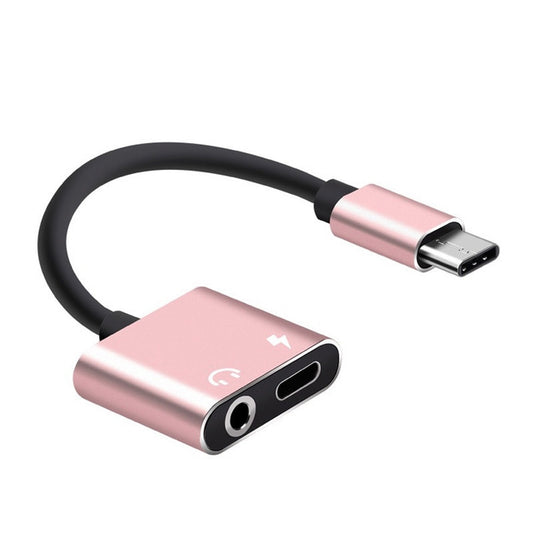 USB-C / Type-C to 3.5mm Aux + USB-C / Type C Earphone Adapter Charger Audio Cable (pink) - Mobile Accessories by buy2fix | Online Shopping UK | buy2fix