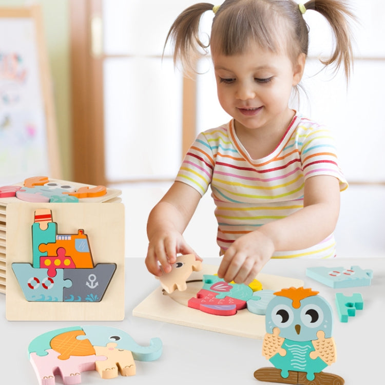 3 PCS Early Childhood Education Wooden Three-Dimensional Jigsaw Puzzle Toy(S-Digging Machine) - Puzzle Toys by buy2fix | Online Shopping UK | buy2fix