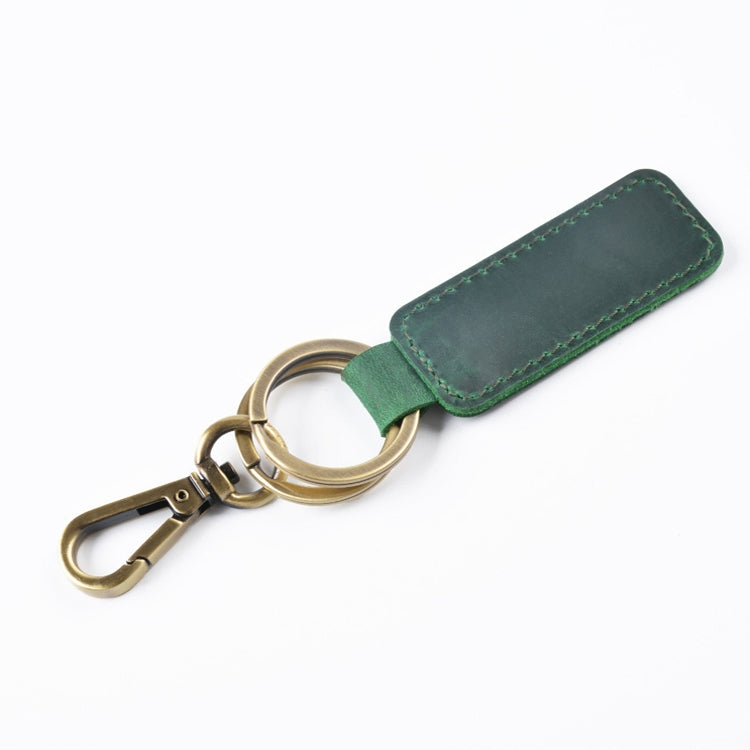 2 PCS Handmade Crazy Horse Leather Retro Keychain Car Couple Keychain, Specification: Double Ring(Ink Green) - In Car by buy2fix | Online Shopping UK | buy2fix