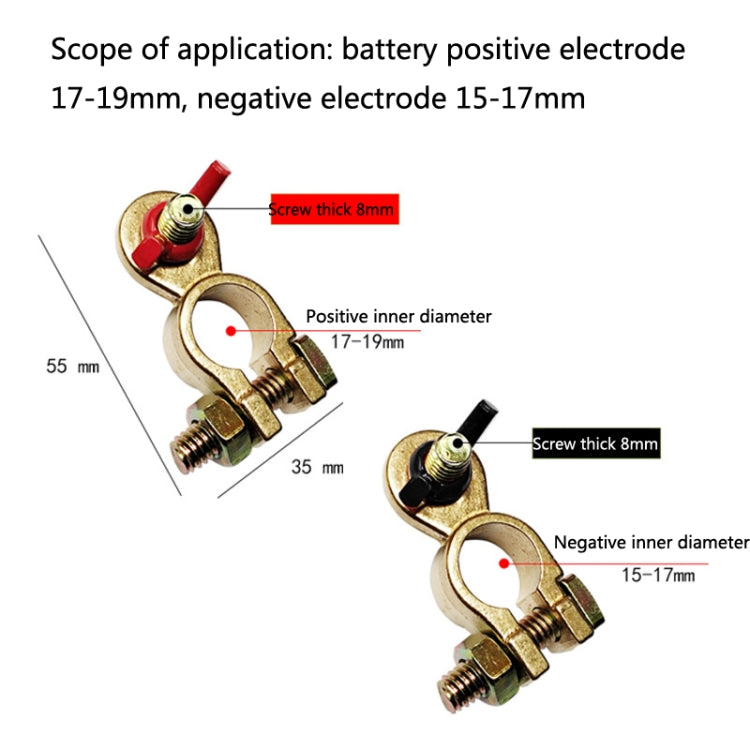 1 Pair T018 Automobile General Brass Battery Clamp Battery Connector Cable Connector - In Car by buy2fix | Online Shopping UK | buy2fix