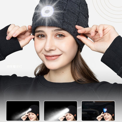 RG5-BL Bluetooth LED Lighting Music Knit Hat Plus Velvet Night Running Lamp Hat(Black) - Smart Wear by buy2fix | Online Shopping UK | buy2fix