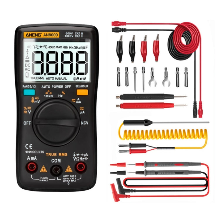 ANENG AN8009 NVC Digital Display Multimeter, Specification: Standard with Cable(Black) - Current & Voltage Tester by ANENG | Online Shopping UK | buy2fix