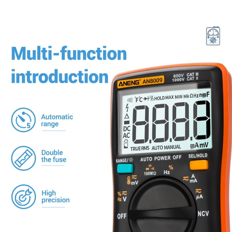 ANENG AN8009 NVC Digital Display Multimeter, Specification: Standard with Cable(Black) - Current & Voltage Tester by ANENG | Online Shopping UK | buy2fix