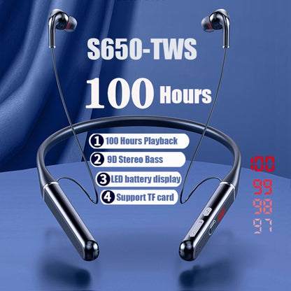 S650 HIFI Bluetooth Wireless Neckband Earphone Support TF Card(Black) - Neck-mounted Earphone by buy2fix | Online Shopping UK | buy2fix