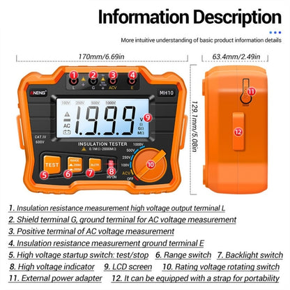 ANENG MH10 Digital High Precision Insulation Resistance Tester(Orange) - Battery & Resistance Tester by ANENG | Online Shopping UK | buy2fix