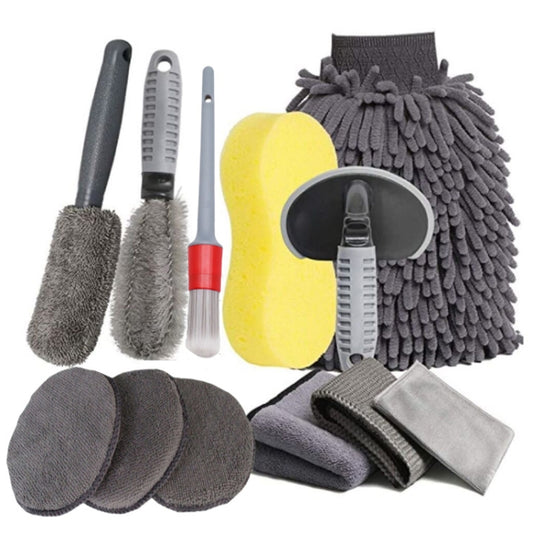 12 PCS / Set Car Wash Tool Brush Car Tires Brush Double Strand Wheel Brush(Gray) - In Car by buy2fix | Online Shopping UK | buy2fix