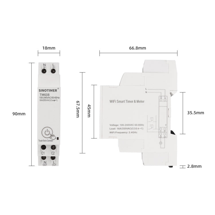 SINOTIMER TM608 Smart WiFi Single-Phase Power Meter Mobile App Home Rail Meter 16A 100-240V - Current & Voltage Tester by SINOTIMER | Online Shopping UK | buy2fix