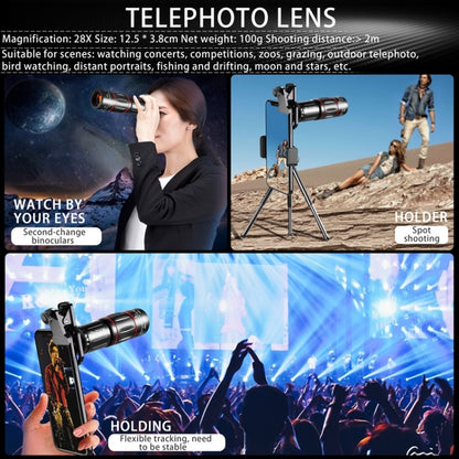 Mobile Phone Universal Lens Telescope 28X + Wide Angle 0.6X + Macro 20X + Fisheye 198 Degree Set - Combination Lens by buy2fix | Online Shopping UK | buy2fix