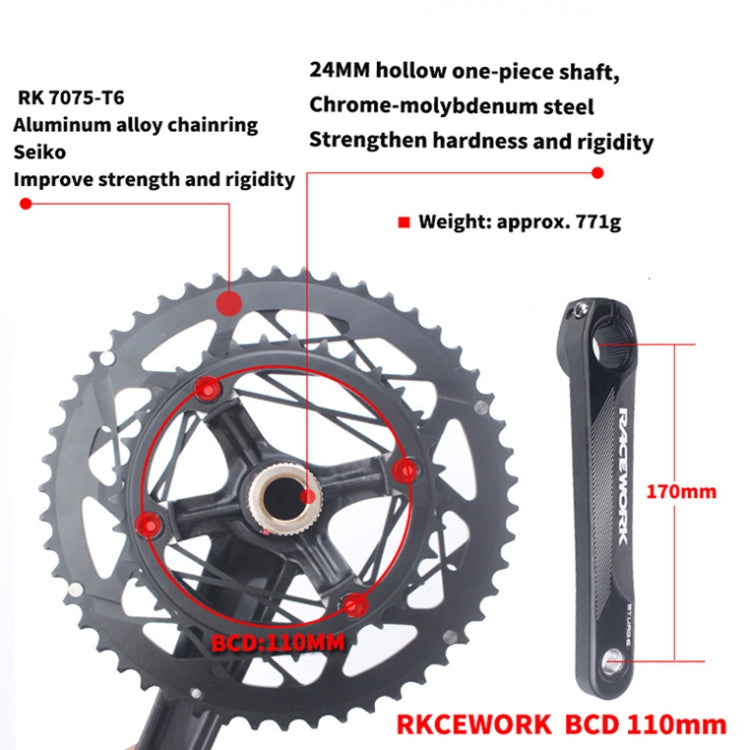 RACEWORK RKRFA Road Bike Aluminum Alloy 22-speed Crankset, Spec: 50-34T without BB - Outdoor & Sports by RACEWORK | Online Shopping UK | buy2fix