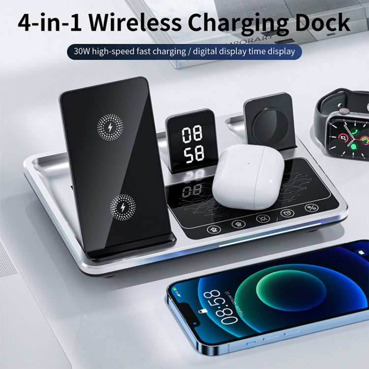 R11 4 In 1 30W Phone Wireless Charger with Ambient Light(Silver Black) - Apple Accessories by buy2fix | Online Shopping UK | buy2fix