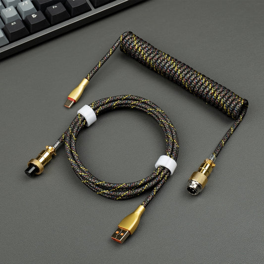 Mechanical Keyboard Spring Cable Gold-plated Aerial Plug(Black) - Others by buy2fix | Online Shopping UK | buy2fix