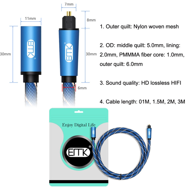 EMK Male To Female SPDIF Paired Digital Optical Audio Extension Cable, Cable Length: 1.5m (Blue) - Audio Optical Cables by EMK | Online Shopping UK | buy2fix