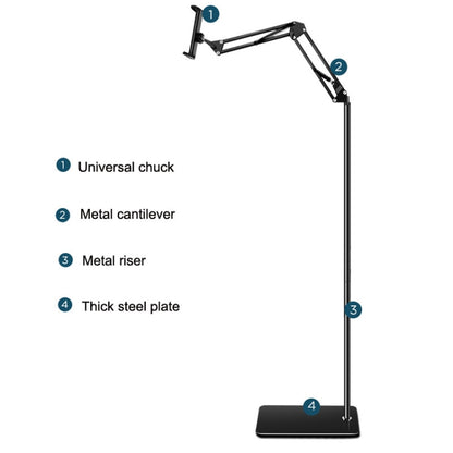 135cm Mobile Phone Tablet Live Broadcast Bedside Lifting Bracket Floor Model (Black) - Lazy Bracket by buy2fix | Online Shopping UK | buy2fix