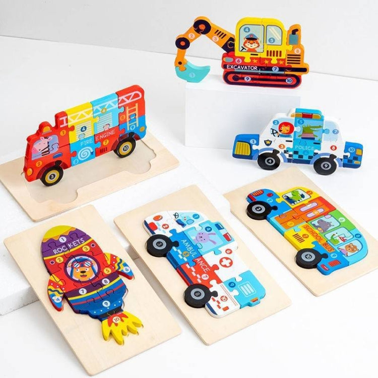 3 PCS Three-dimensional Buckle Traffic Puzzle Cognitive Puzzle Wooden Toy(Excavator) - Puzzle Toys by buy2fix | Online Shopping UK | buy2fix