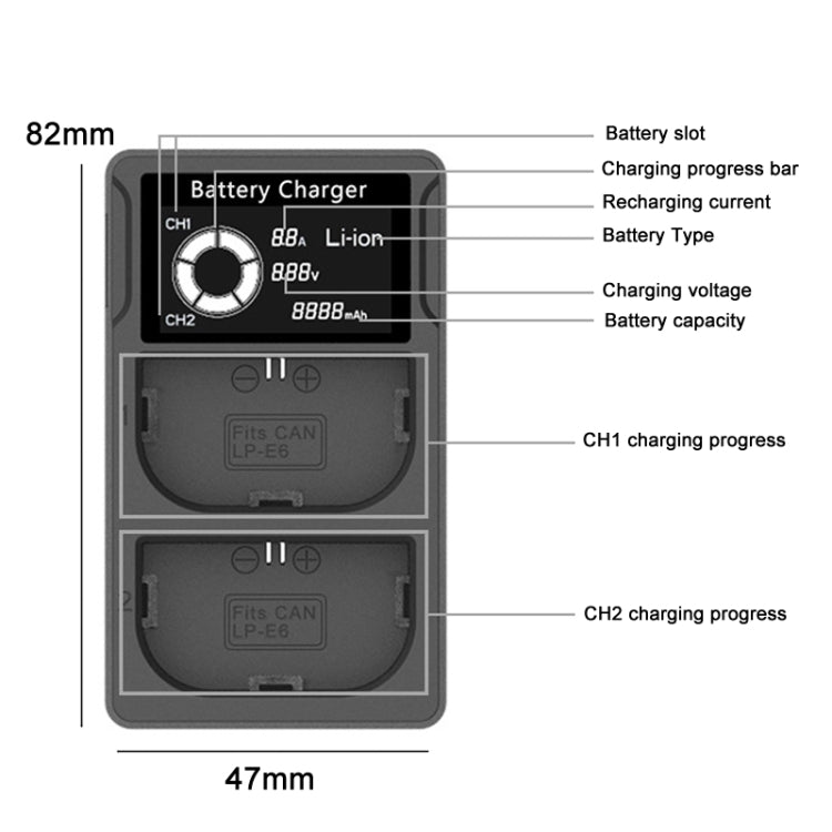LP-E6 USB LCD Dual Charger Camera Battery Charger - Camera Accessories by buy2fix | Online Shopping UK | buy2fix