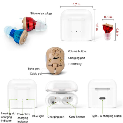 GM-910C Type-C Port CIC Hearing Aids Rechargeable Invisible Sound Amplifier(Red Blue) - Hearing Aids by buy2fix | Online Shopping UK | buy2fix