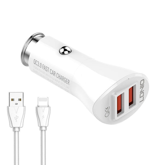 LDNIO C511Q 36W QC 3.0 Phone Fast Charger Dual-USB Ports Smart Car Charger with 8 Pin Cable - Apple Accessories by LDNIO | Online Shopping UK | buy2fix