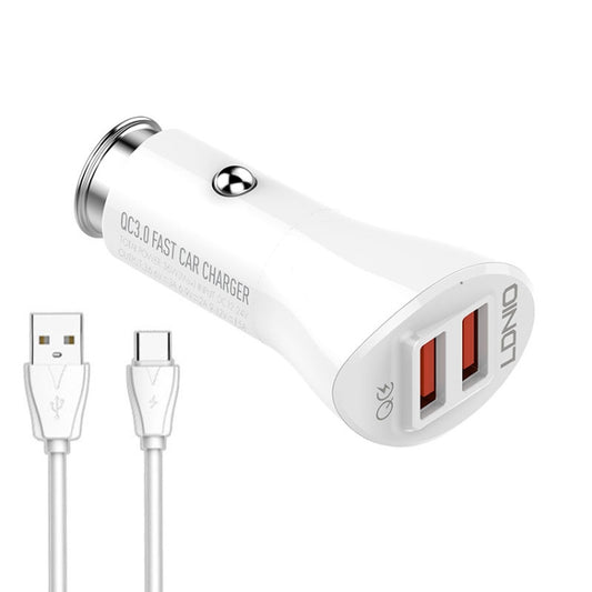 LDNIO C511Q 36W QC 3.0 Phone Fast Charger Dual-USB Ports Smart Car Charger with USB-C/Type-C Cable - Apple Accessories by LDNIO | Online Shopping UK | buy2fix