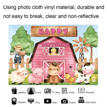 1.5m x 1m Cartoon Farm Animals Photography Backdrop Birthday Party Background Decoration(MDN12819) - Camera Accessories by buy2fix | Online Shopping UK | buy2fix