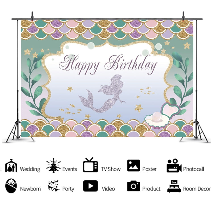 120 x 80cm Mermaid Happy Birthday Photography Background Cloth(12101789) - Camera Accessories by buy2fix | Online Shopping UK | buy2fix