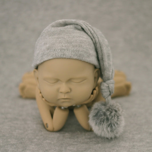 Newborn Photography Clothing Baby Photography Fur Ball Knitted Long Tail Hat(Grey) - Camera Accessories by buy2fix | Online Shopping UK | buy2fix