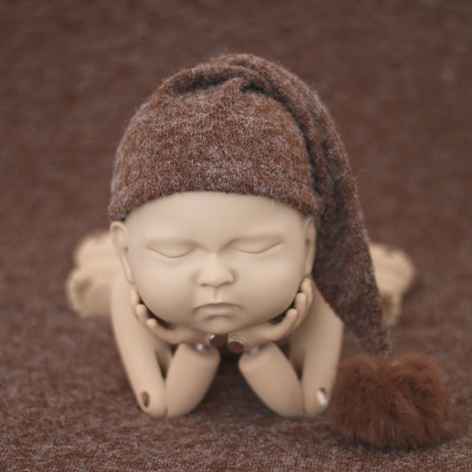 Newborn Photography Clothing Baby Photography Fur Ball Knitted Long Tail Hat(Coffee) - Camera Accessories by buy2fix | Online Shopping UK | buy2fix
