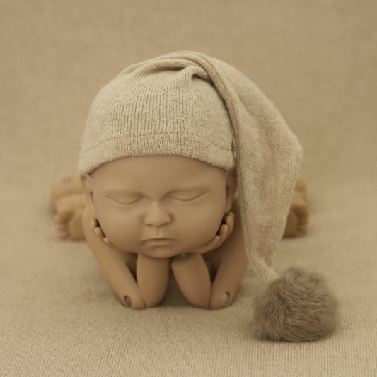 Newborn Photography Clothing Baby Photography Fur Ball Knitted Long Tail Hat(Camel) - Camera Accessories by buy2fix | Online Shopping UK | buy2fix