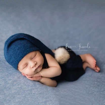 Newborn Photography Clothing Baby Photography Fur Ball Knitted Long Tail Hat(Light Blue) - Camera Accessories by buy2fix | Online Shopping UK | buy2fix