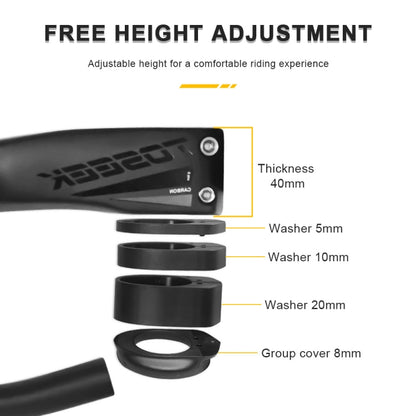 TOSEEK TR5500 Integrated Bending Handlebar Carbon Fiber Bike Grips, Size: 38x9cm - Outdoor & Sports by TOSEEK | Online Shopping UK | buy2fix