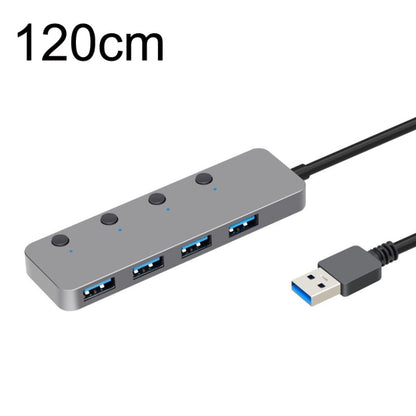 HS0059 Independent Switch USB 3.0 4 Ports Extension Type-C / USB-C Aluminum Alloy HUB, Cable Length: 120cm - USB 3.0 HUB by buy2fix | Online Shopping UK | buy2fix