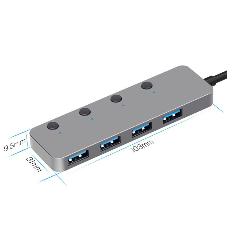 HS0059 Independent Switch USB 3.0 4 Ports Extension Type-C / USB-C Aluminum Alloy HUB, Cable Length: 120cm - USB 3.0 HUB by buy2fix | Online Shopping UK | buy2fix