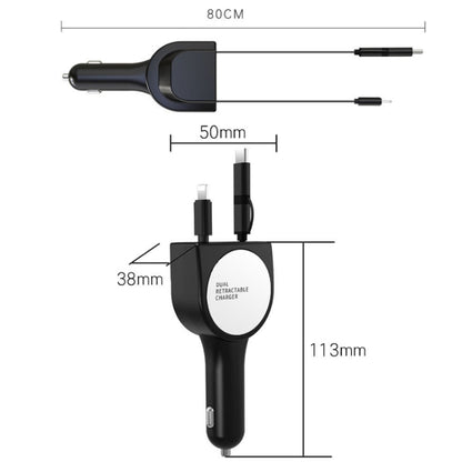 3 In 1 3.1A Dual USB Single Pull Retractable Fast QC3.0 Car Charger(White) - In Car by buy2fix | Online Shopping UK | buy2fix