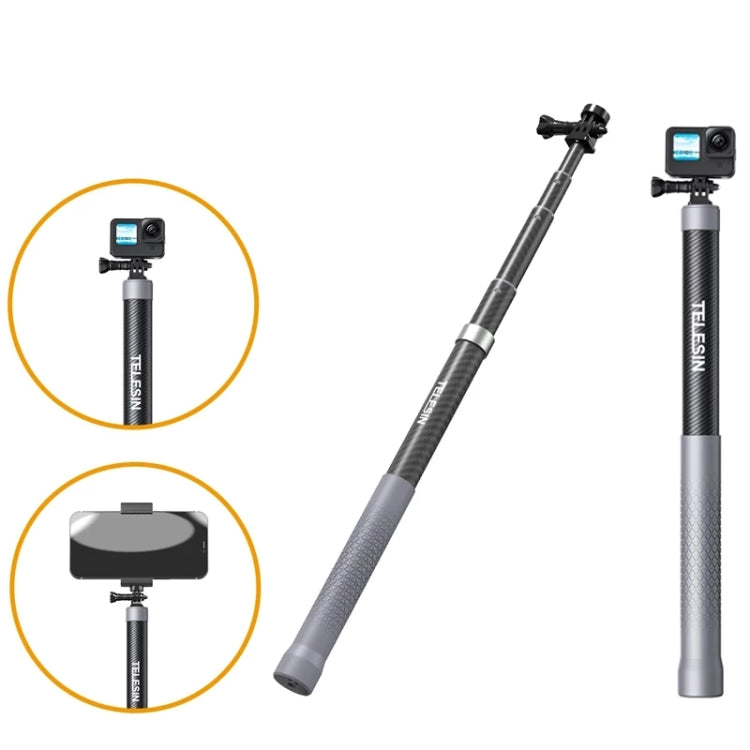TELESIN 1.2m Carbon Fiber Monopod Selfie Stick With 1/4 Screw For Action Cameras - DJI & GoPro Accessories by TELESIN | Online Shopping UK | buy2fix