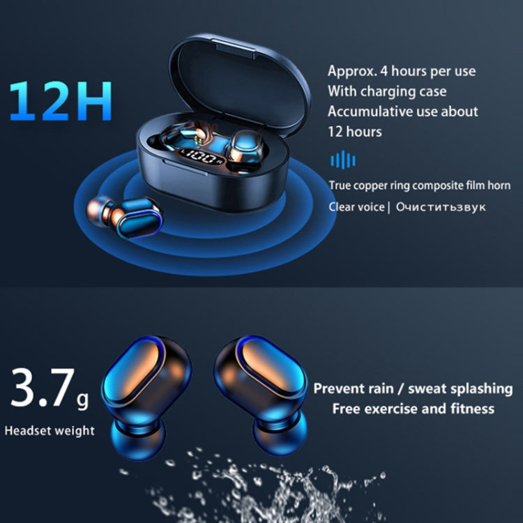 E7s Digital Sports Waterproof TWS Bluetooth 5.0 In-Ear Headphones(Blue) - TWS Earphone by buy2fix | Online Shopping UK | buy2fix