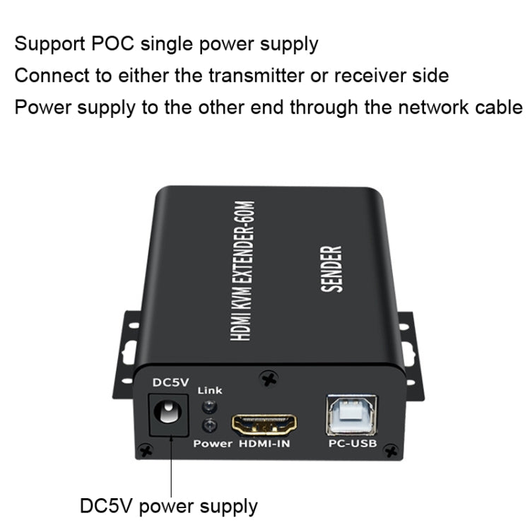 BW-HKE60A HDMI 60m KVM With USB Extender Support POE Single-End Power Supply With US Plug(Black) - Amplifier by buy2fix | Online Shopping UK | buy2fix