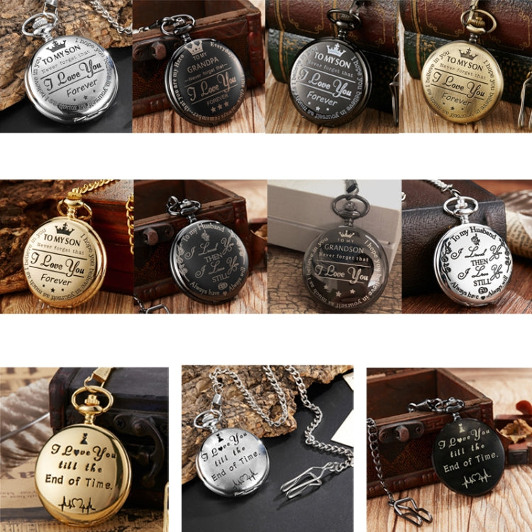 Engraved Vintage Commemorative Quartz Pocket Watch Round Watch, Style: I Love You (Silver) - Necklace Watch Watches by buy2fix | Online Shopping UK | buy2fix