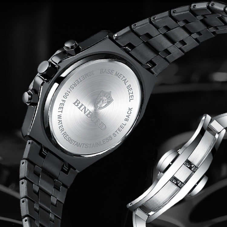 BINBOND B0161 Multifunctional Luminous Waterproof Business Quartz Watch, Color: White Steel-Black - Metal Strap Watches by BINBOND | Online Shopping UK | buy2fix
