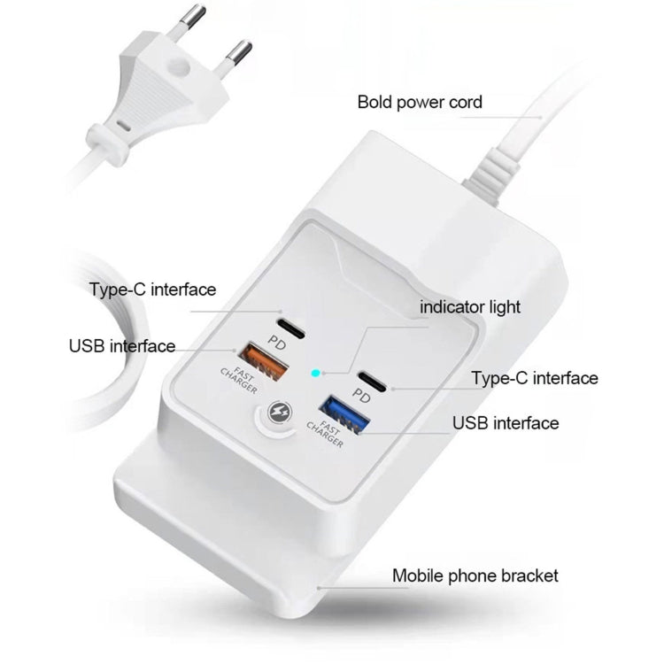 PD 20W Dual USB-C / Type-C + Dual USB 4-Port Fast Charging Hub For Smartphone Tablet USB Plug - Multifunction Charger by buy2fix | Online Shopping UK | buy2fix