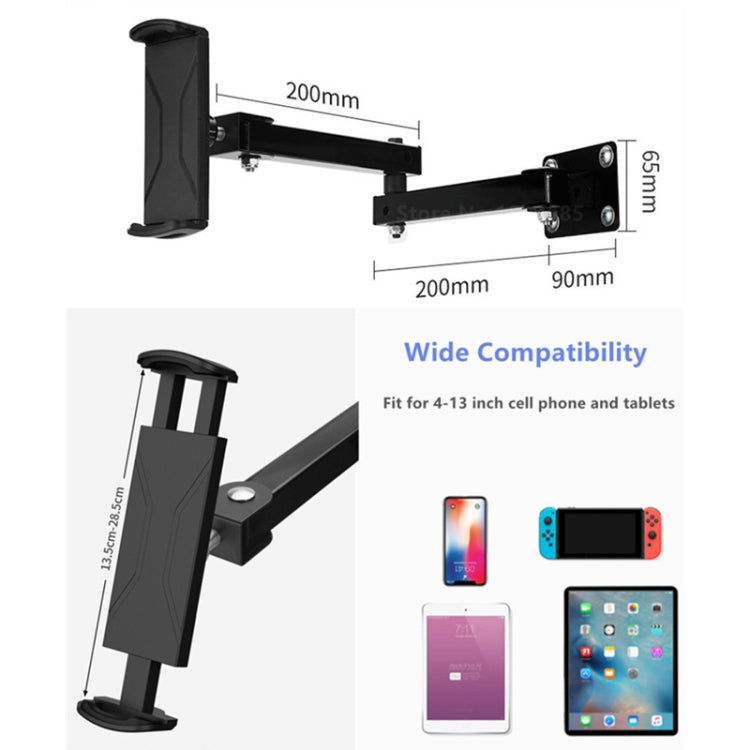 Wall Mount Tablet Cell Phone Stand Long Arm Stretchable Holder for 4-13 inch Devices(Two Sections) - Lazy Bracket by buy2fix | Online Shopping UK | buy2fix