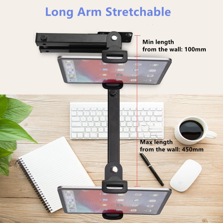 Wall Mount Tablet Cell Phone Stand Long Arm Stretchable Holder for 4-13 inch Devices(Two Sections) - Lazy Bracket by buy2fix | Online Shopping UK | buy2fix