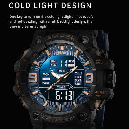 SMAEL 8049 Waterproof Sports Watch Men Multi-function Night Light Electronic Watch(Deep Blue) - Leather Strap Watches by SMAEL | Online Shopping UK | buy2fix