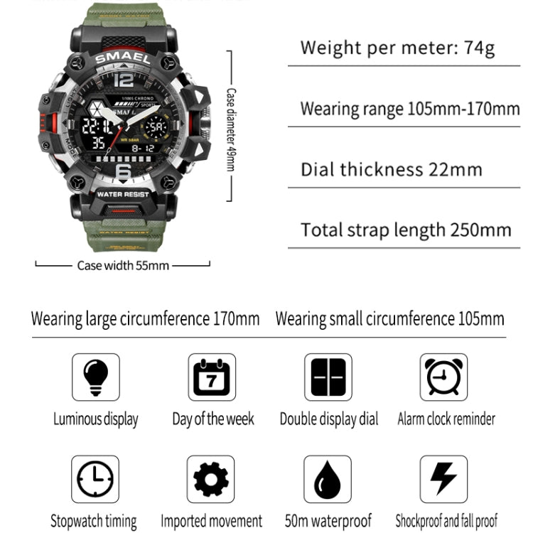 SMAEL 8072 Alloy Outdoor Multifunctional Electronic Watch Men Dual Display Waterproof Watch(Red) - Metal Strap Watches by SMAEL | Online Shopping UK | buy2fix