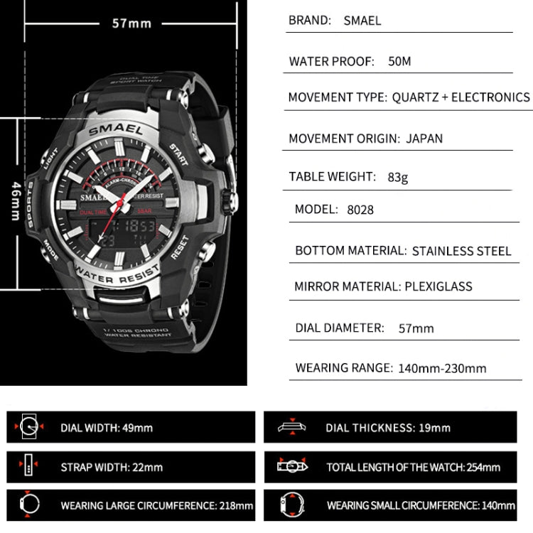 SMAEL 8028 Sports Waterproof Men Watch Outdoor Mountaineering Wear-resistant Wrist Watch(Black Gold) - LED Digital Watches by SMAEL | Online Shopping UK | buy2fix