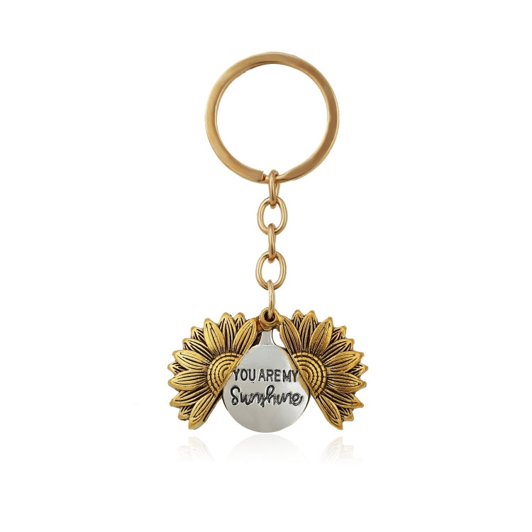 N2003-28 Ancient Gold Keychain Alloy Sunflowers Shape Can Open Double Side Engraving Accessories Pendant - In Car by buy2fix | Online Shopping UK | buy2fix