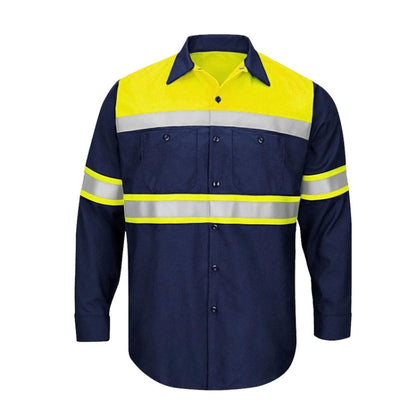 Pure Cotton Long-sleeved Reflective Clothes Overalls Work Clothes, Size: XXL(Yellow +Blue Top) - Workplace Safety Supplies by buy2fix | Online Shopping UK | buy2fix