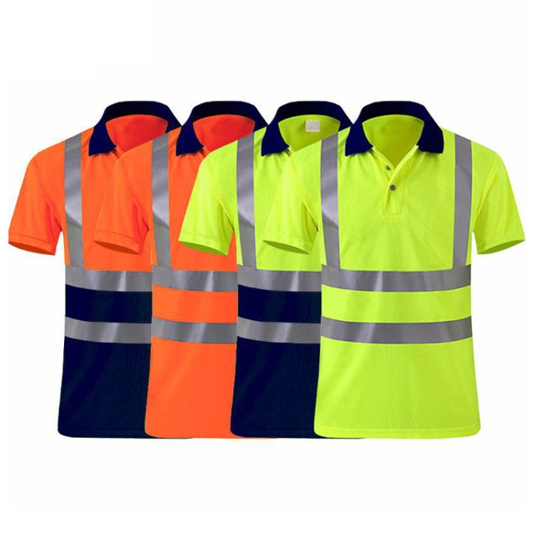 Reflective Quick-drying T-shirt Lapel Short-sleeved Safety Work Shirt, Size: L(Orange Red +Navy Blue) - Workplace Safety Supplies by buy2fix | Online Shopping UK | buy2fix