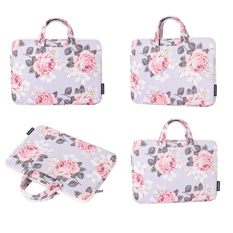 H40-B01 White Rose Pattern Laptop Case Bag Computer Liner Bag With Handle, Size: 12 Inch(Black) - 12.1 inch by buy2fix | Online Shopping UK | buy2fix