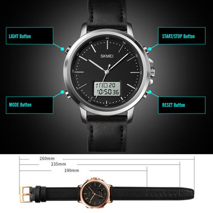 SKMEI 1652 Dual Movement Sports Leather Alloy Male Watch, Color: Black Shell Black Machine - LED Digital Watches by SKMEI | Online Shopping UK | buy2fix